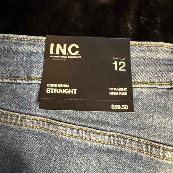 NWT - INC (International Concepts) Size 12 High Rise Straight Leg Jeans - Picture 3 of 4
